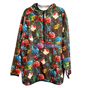 Reason Brand Floral Hooded Anorak Windbreaker 3XL‎ Black Multi